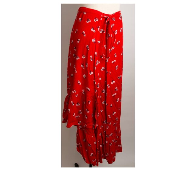 BILLABONG "Dancing Til Dawn Red" Floral Print Midi Wrap Boho Beach Skirt M - Picture 12 of 14